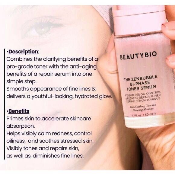 BeautyBio - NWT The Zen Bubble Bi-Phase Toner Serum. Full Size (1.7 oz) Sealed. - Picture 7 of 14
